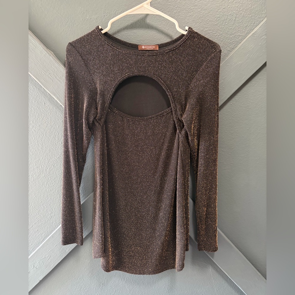Chic Metallic Black Cutout Blouse